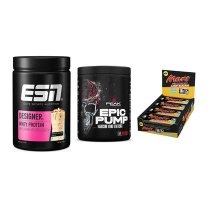 Home-Gym-Starter: ESN Designer + Peak EPIC Pump + 5× Mars Low Sugar – alle enthaltenen Artikel