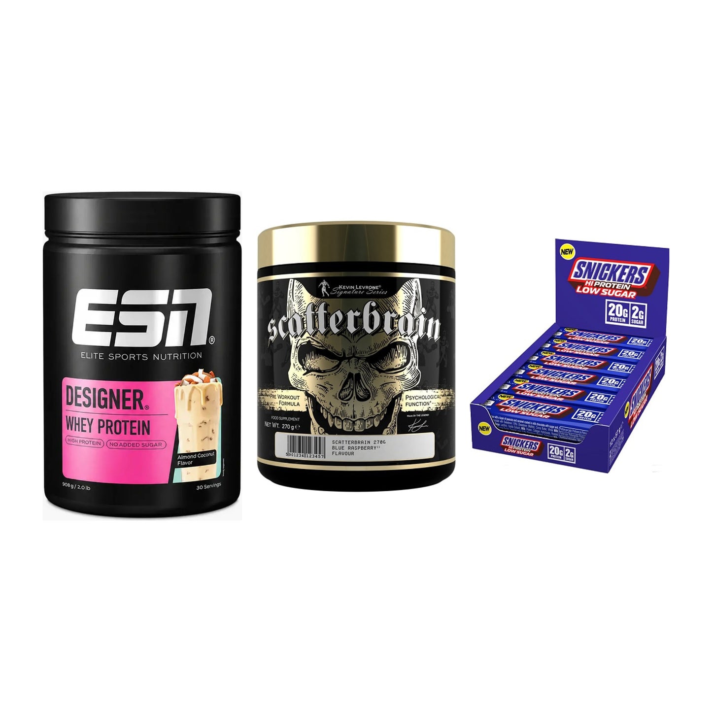 Home-Gym-Starter: ESN Designer + Kevin Levrone + 5× Snickers LOW – alle enthaltenen Artikel