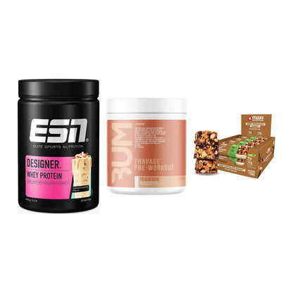 Home-Gym-Starter: ESN Designer + RAW Nutrition + 5× MaxiNutrition – alle enthaltenen Artikel