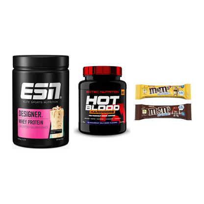 Home-Gym-Starter: ESN Designer + Scitec Hot + 5× M&M Protein Bar – alle enthaltenen Artikel
