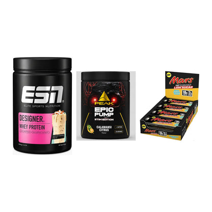 Home-Gym-Starter: ESN Designer + Peak Epic Pump + 5× Mars Low Sugar – alle enthaltenen Artikel
