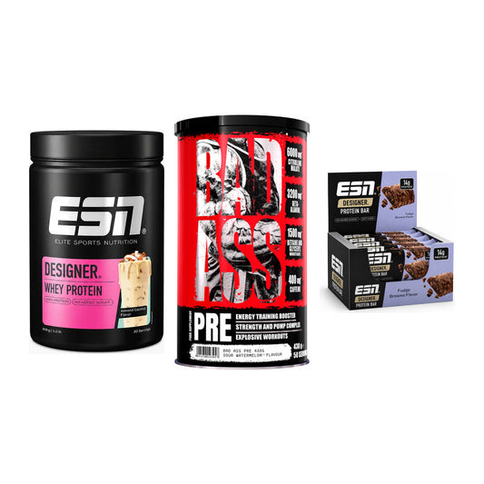 Home-Gym-Starter: ESN Designer Whey + BAD ASS Pre + 1 weitere – alle enthaltenen Artikel