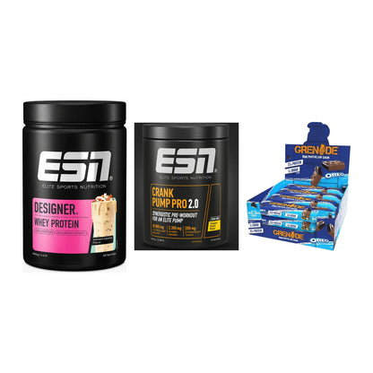 Home-Gym-Starter: ESN Designer + ESN Crank Pump + 5× Grenade Protein – alle enthaltenen Artikel