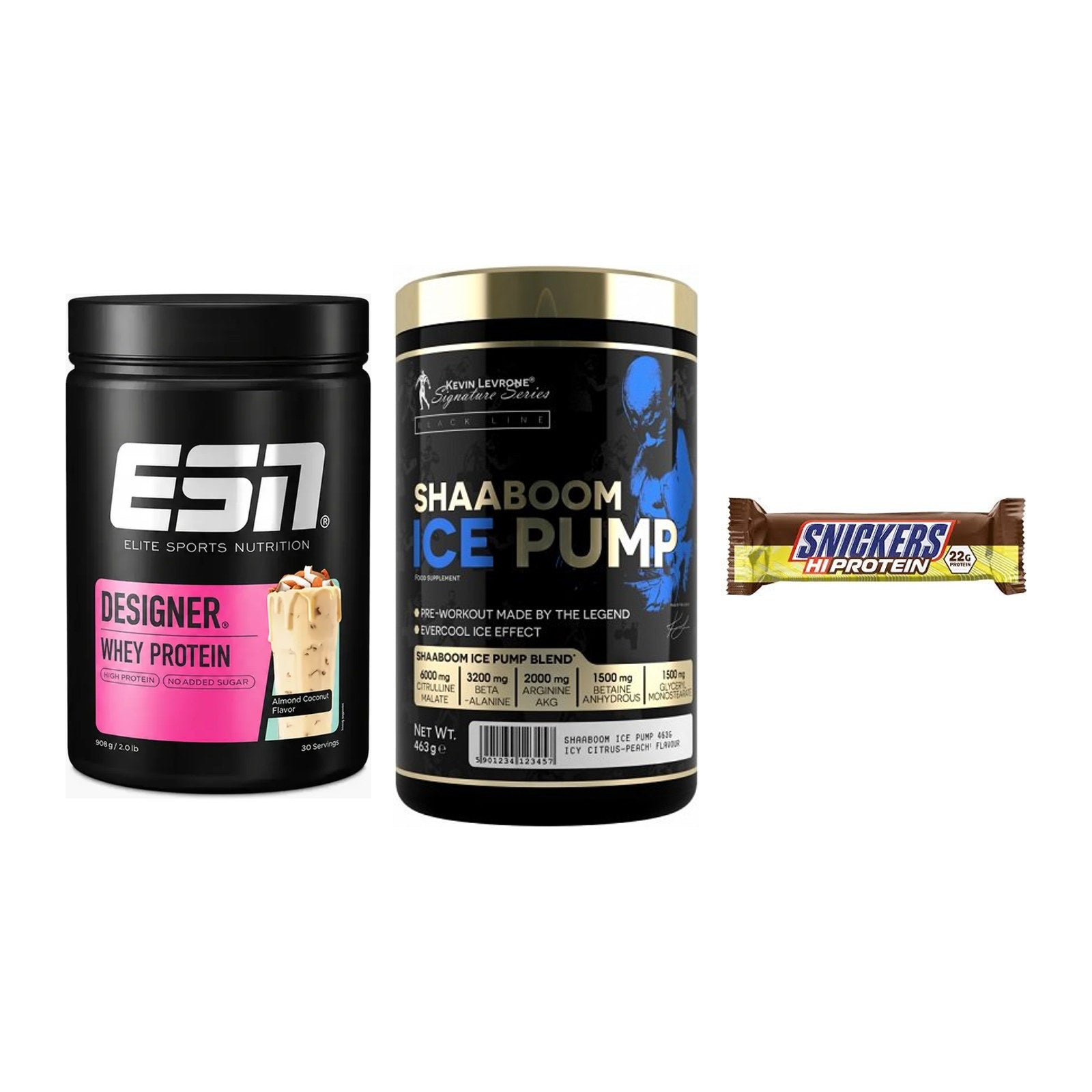 Home-Gym-Starter: ESN Designer + Kevin Levrone + 5× Snickers High – alle enthaltenen Artikel