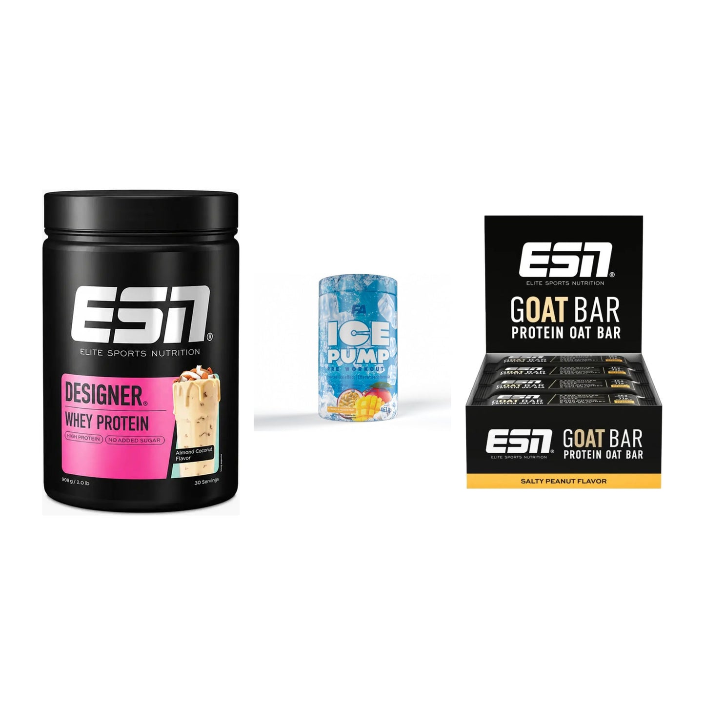 Home-Gym-Starter: ESN Designer + FA Nutrition + 5× ESN Goat Bar – alle enthaltenen Artikel