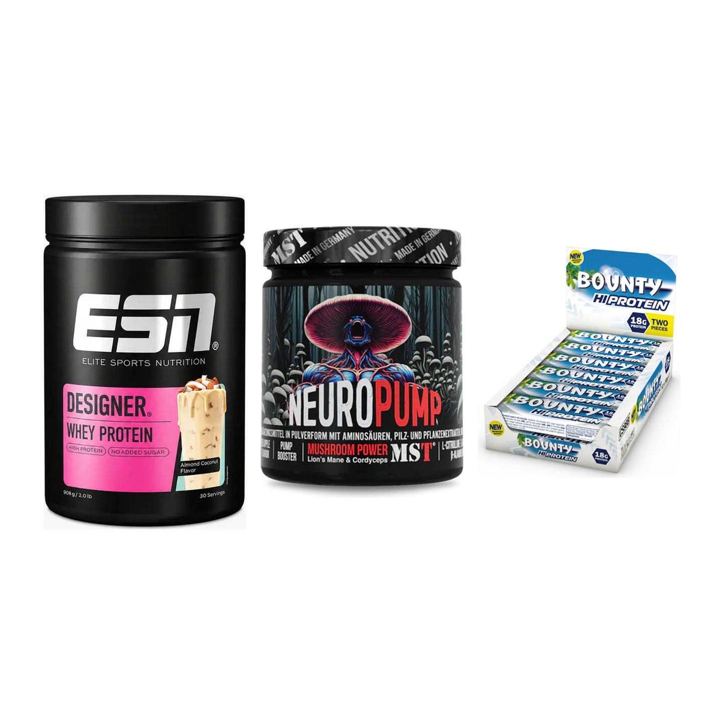 Home-Gym-Starter: ESN Designer + MST NeuroPump + 5× Bounty High – alle enthaltenen Artikel