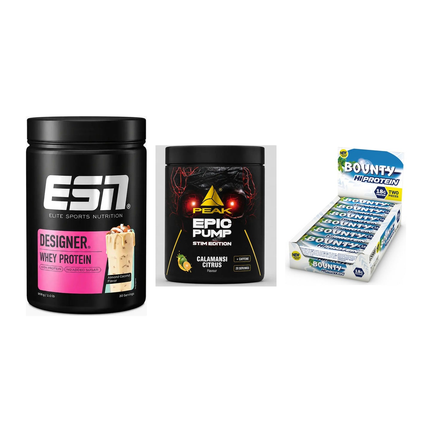Home-Gym-Starter: ESN Designer + Peak Epic Pump + 5× Bounty High – alle enthaltenen Artikel