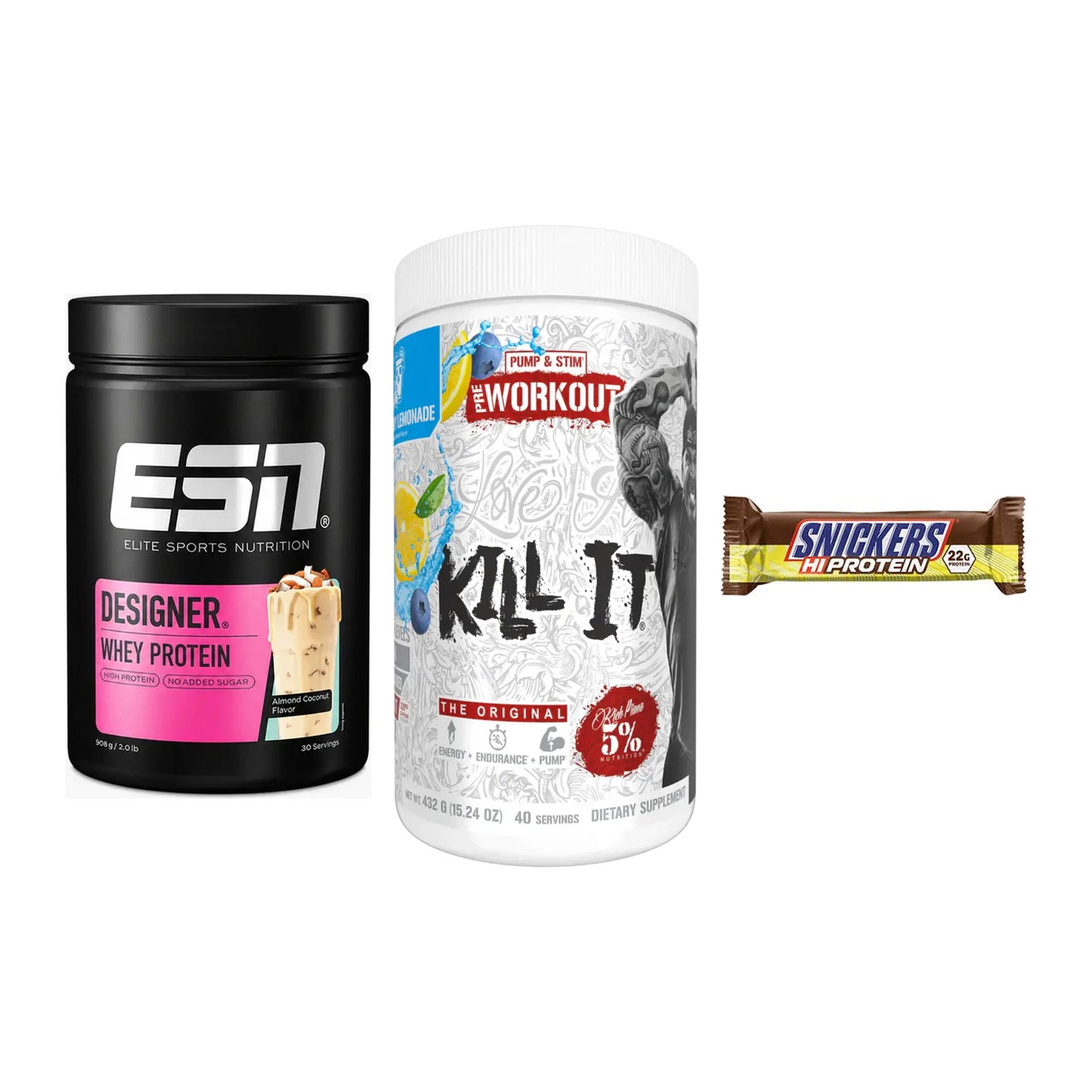 Home-Gym-Starter: ESN Designer + Rich Piana 5% + 5× Snickers High – alle enthaltenen Artikel