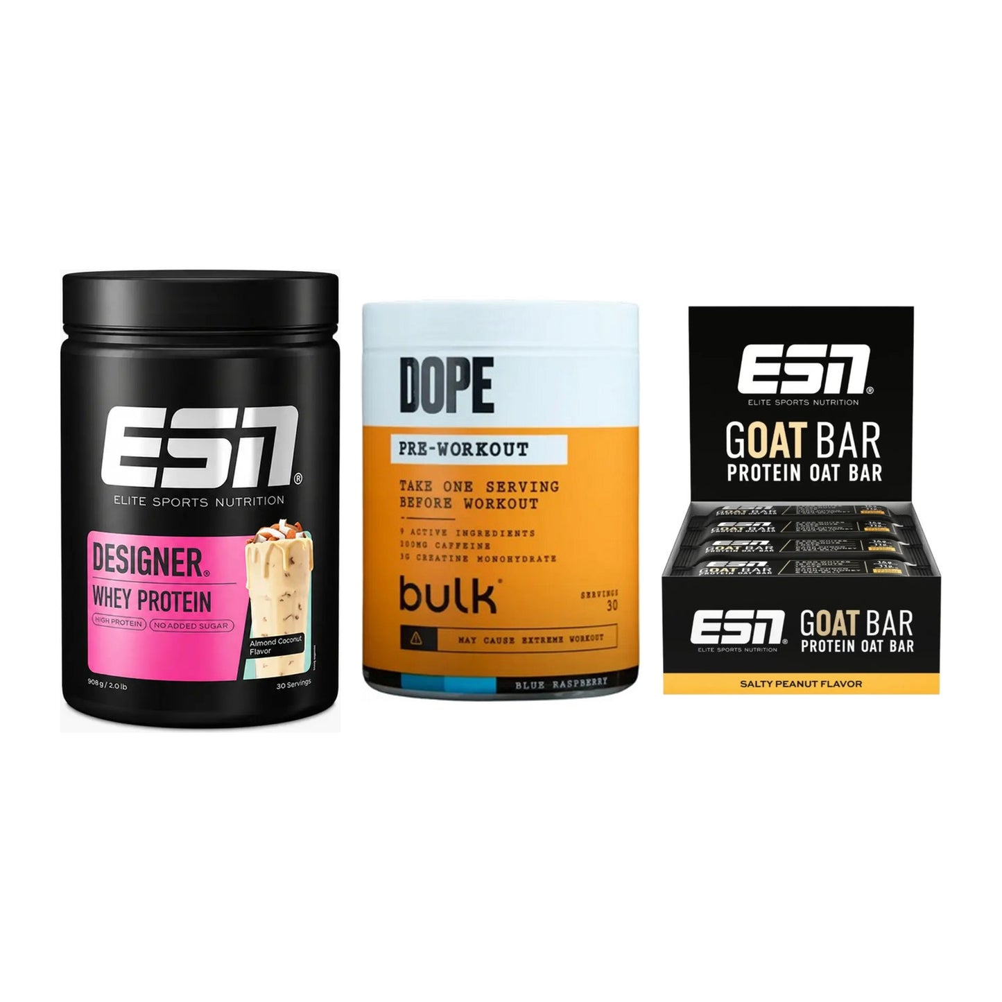 Home-Gym-Starter: ESN Designer + Bulk Dope + 5× ESN Goat Bar – alle enthaltenen Artikel