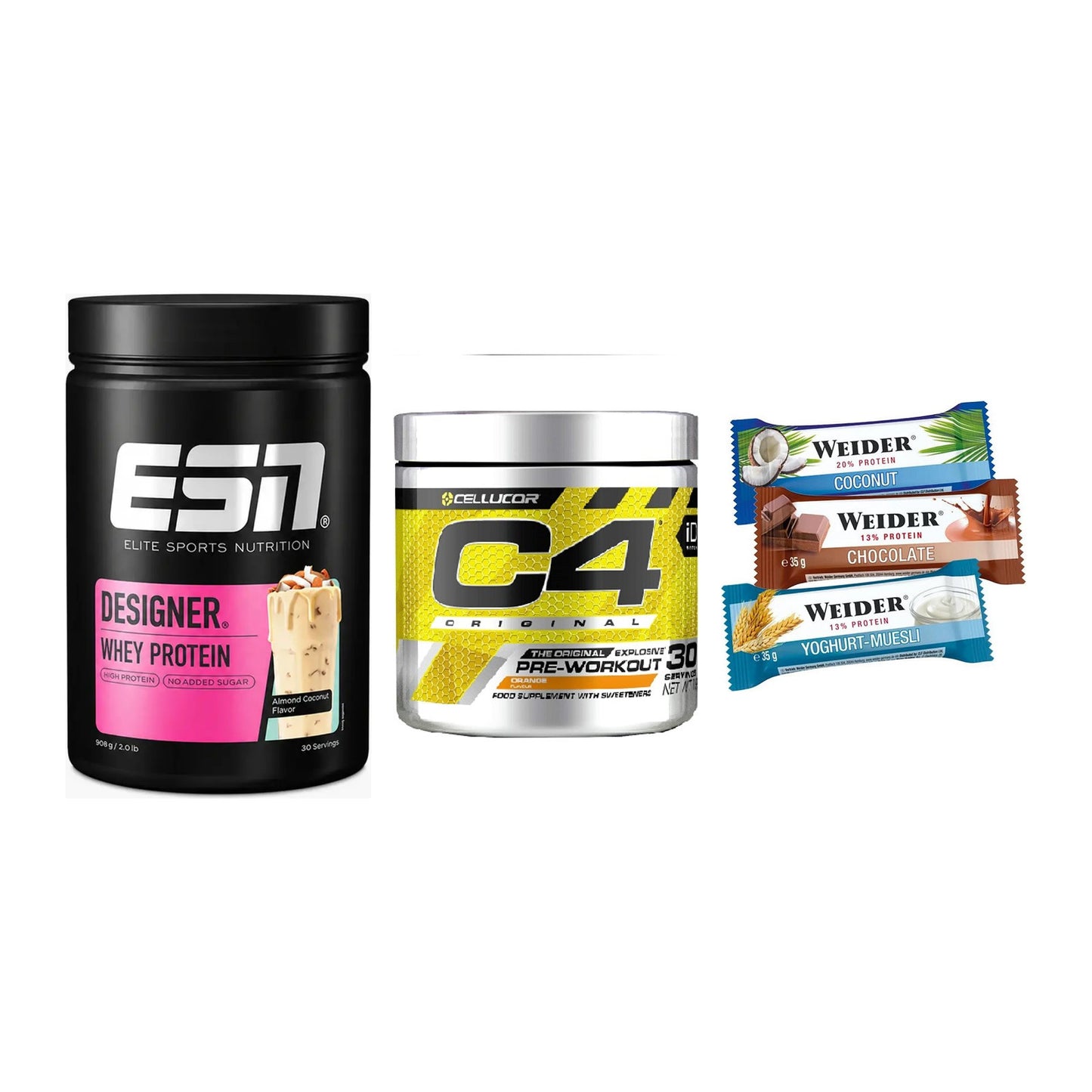 Home-Gym-Starter: ESN Designer + Cellucor C4 + 5× Weider BAR – alle enthaltenen Artikel