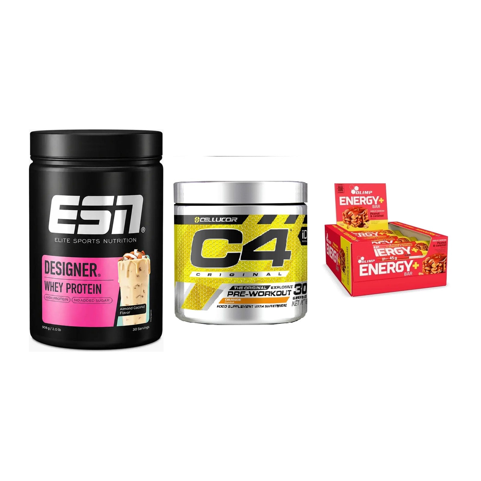 Home-Gym-Starter: ESN Designer + Cellucor C4 + 5× Olimp Energy – alle enthaltenen Artikel