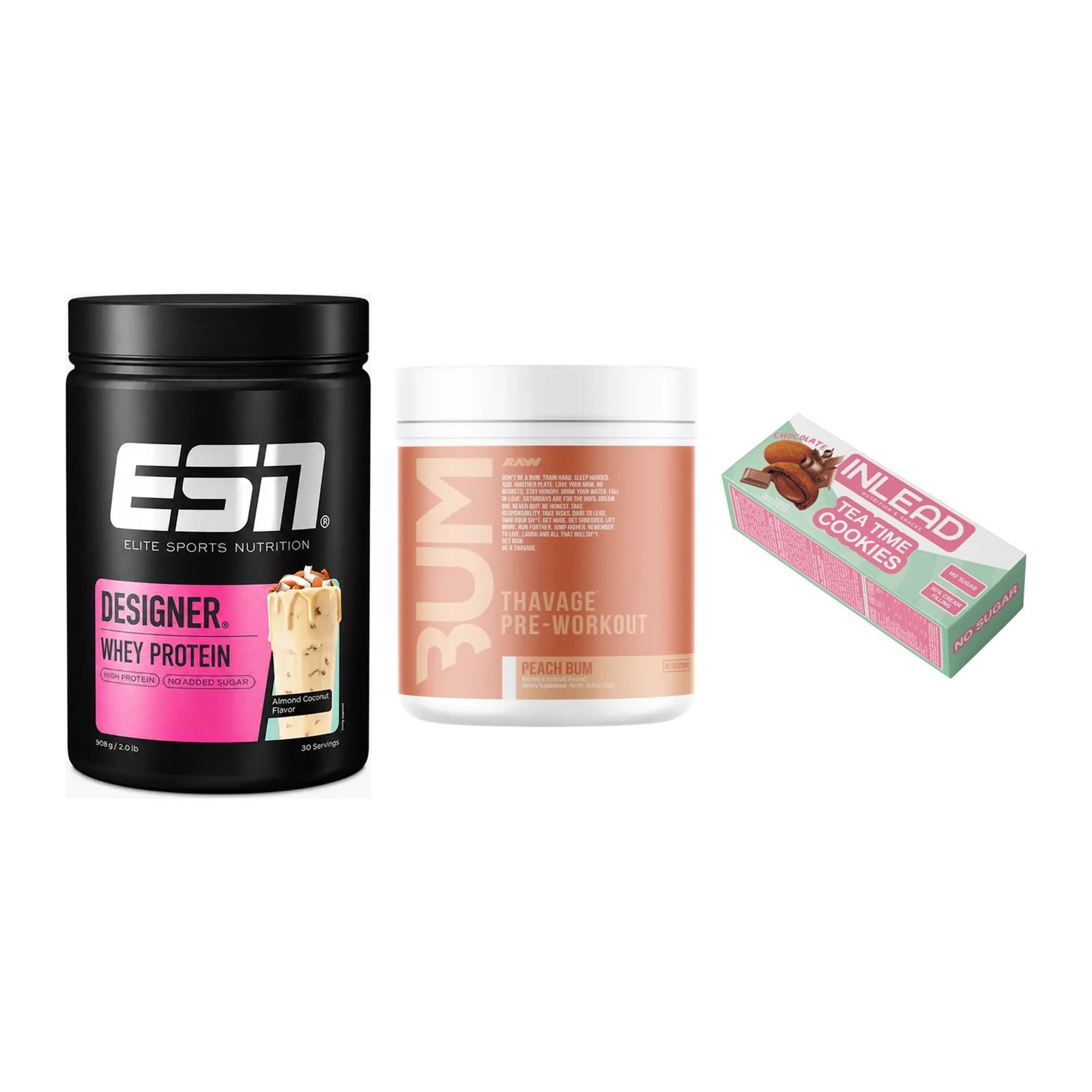 Home-Gym-Starter: ESN Designer + RAW Nutrition + 5× INLEAD Tea Time – alle enthaltenen Artikel