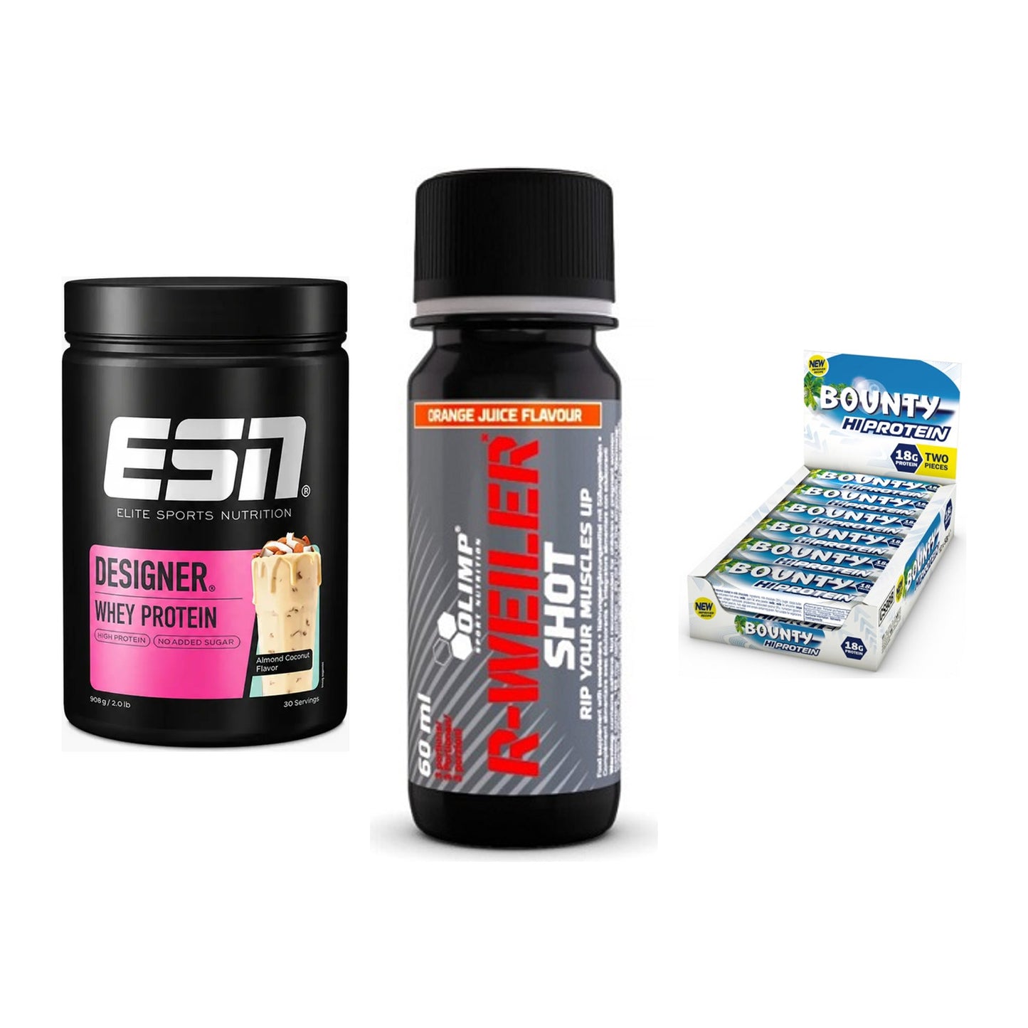 Home-Gym-Starter: ESN Designer + Olimp R-Weiler + 5× Bounty High – alle enthaltenen Artikel
