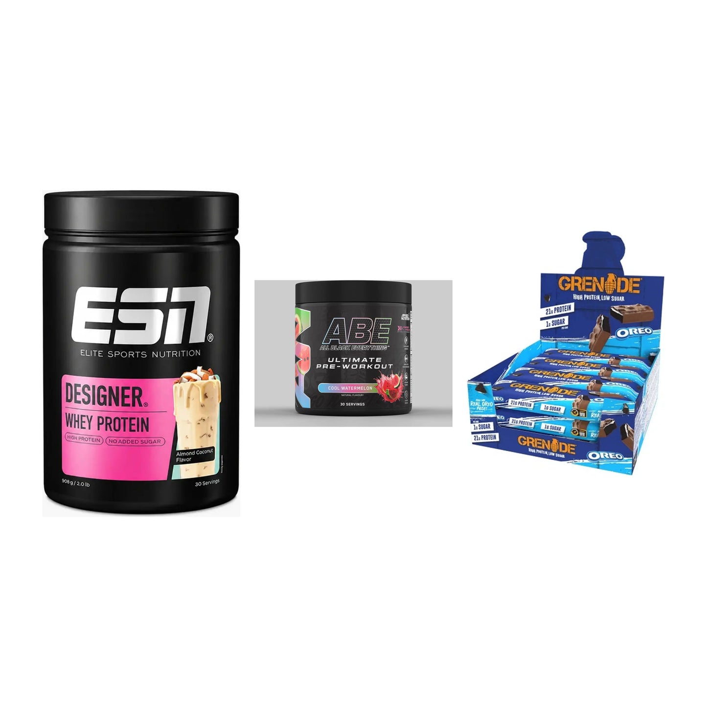 Home-Gym-Starter: ESN Designer + Applied Nutriti + 5× Grenade Protein – alle enthaltenen Artikel