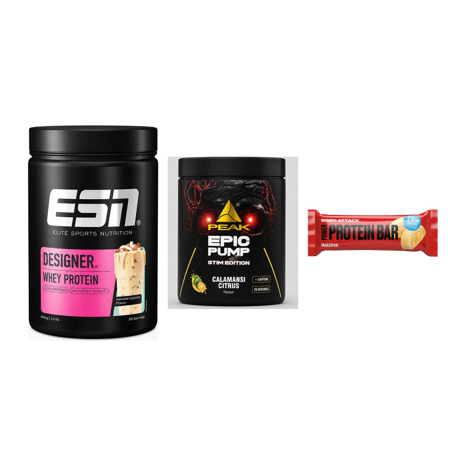 Home-Gym-Starter: ESN Designer + Peak Epic Pump + 5× Body Attack – alle enthaltenen Artikel