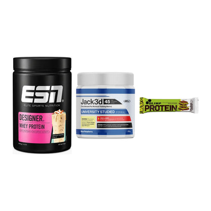 Home-Gym-Starter: ESN Designer + USP Labs Jack3d + 5× Olimp Protein – alle enthaltenen Artikel