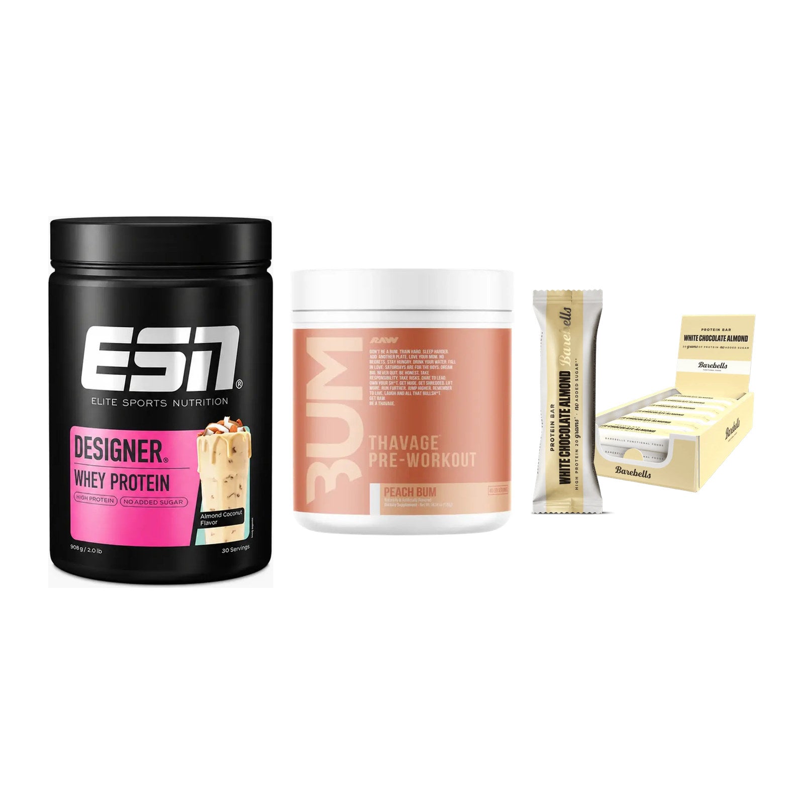 Home-Gym-Starter: ESN Designer + RAW Nutrition + 5× Barebells – alle enthaltenen Artikel