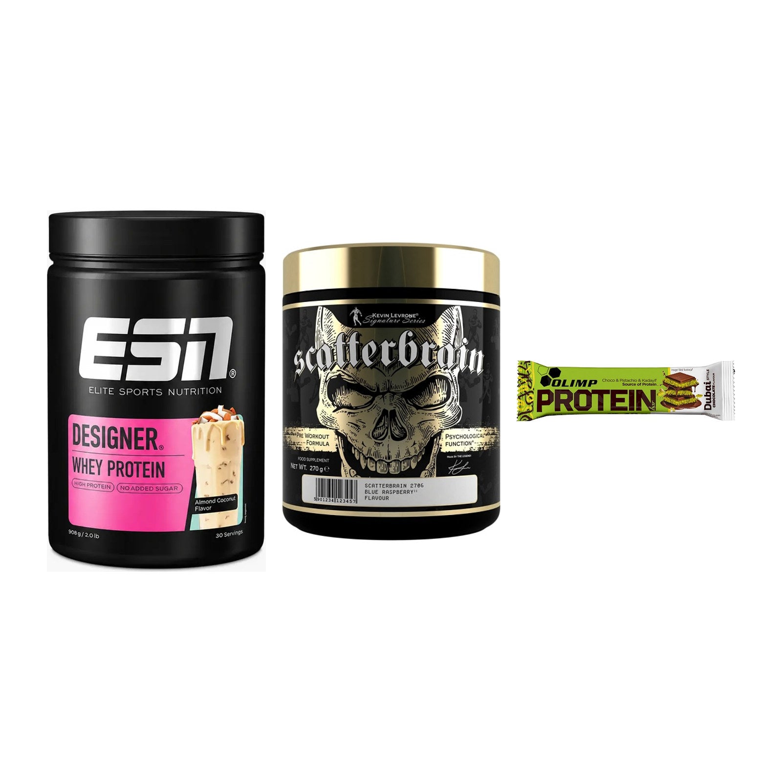 Home-Gym-Starter: ESN Designer + Kevin Levrone + 5× Olimp Protein – alle enthaltenen Artikel