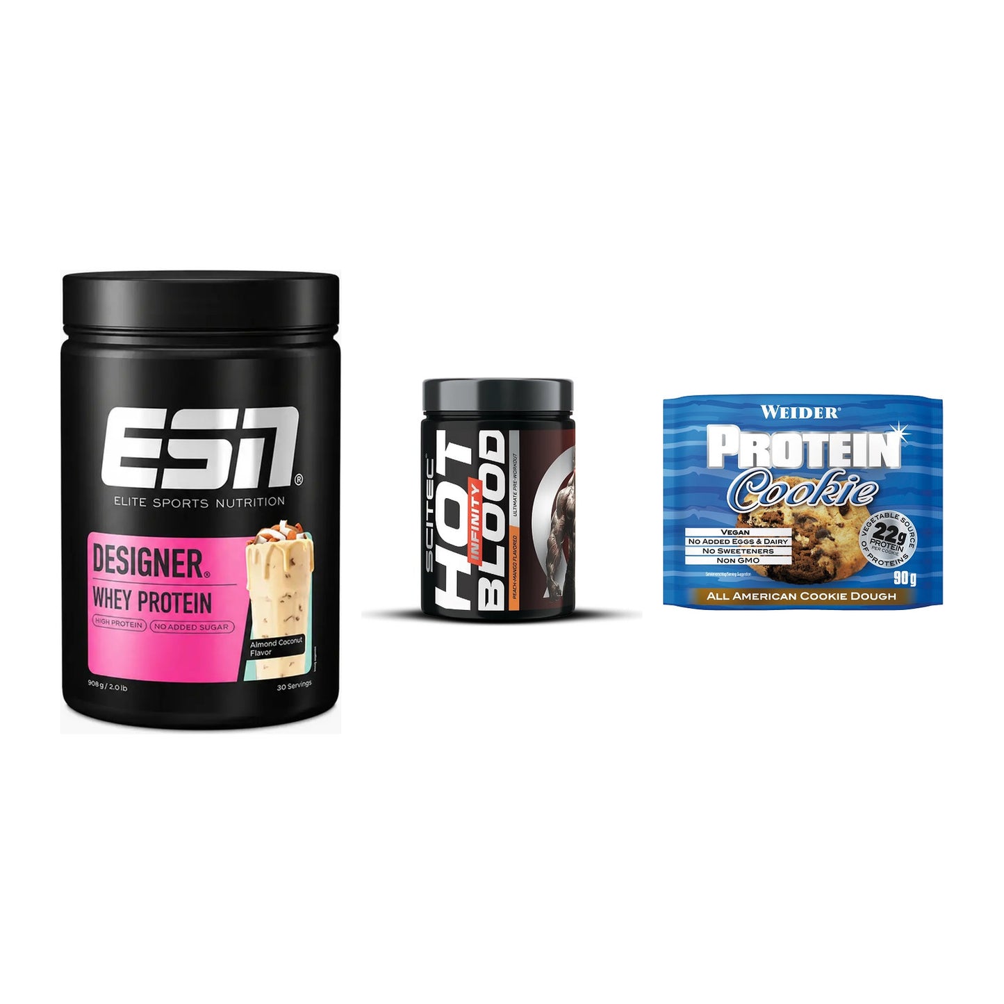 Home-Gym-Starter: ESN Designer + Scitec Hot + 5× Weider Protein – alle enthaltenen Artikel