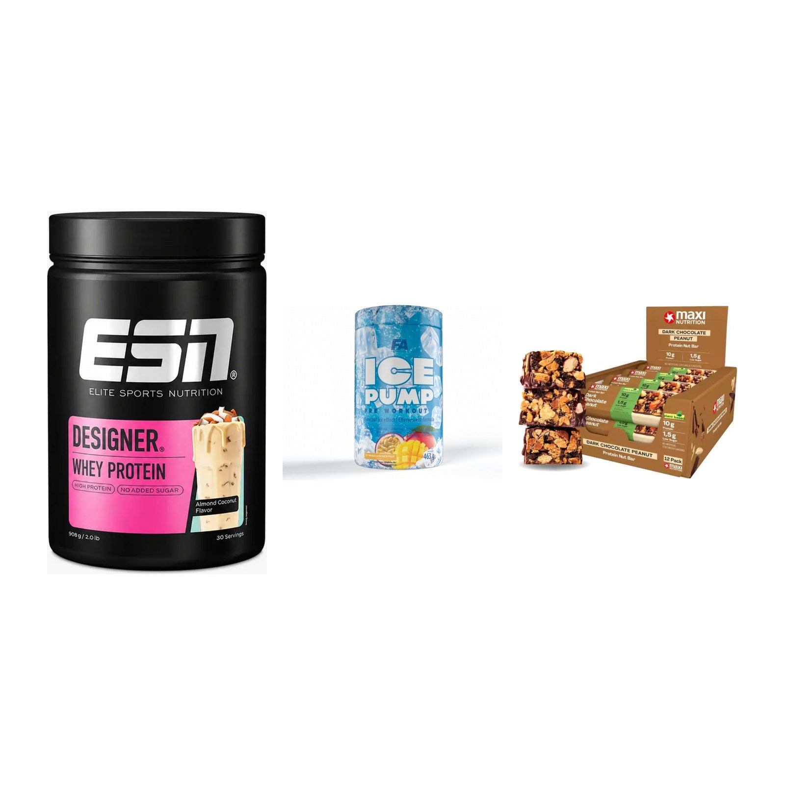 Home-Gym-Starter: ESN Designer + FA Nutrition + 5× MaxiNutrition – alle enthaltenen Artikel
