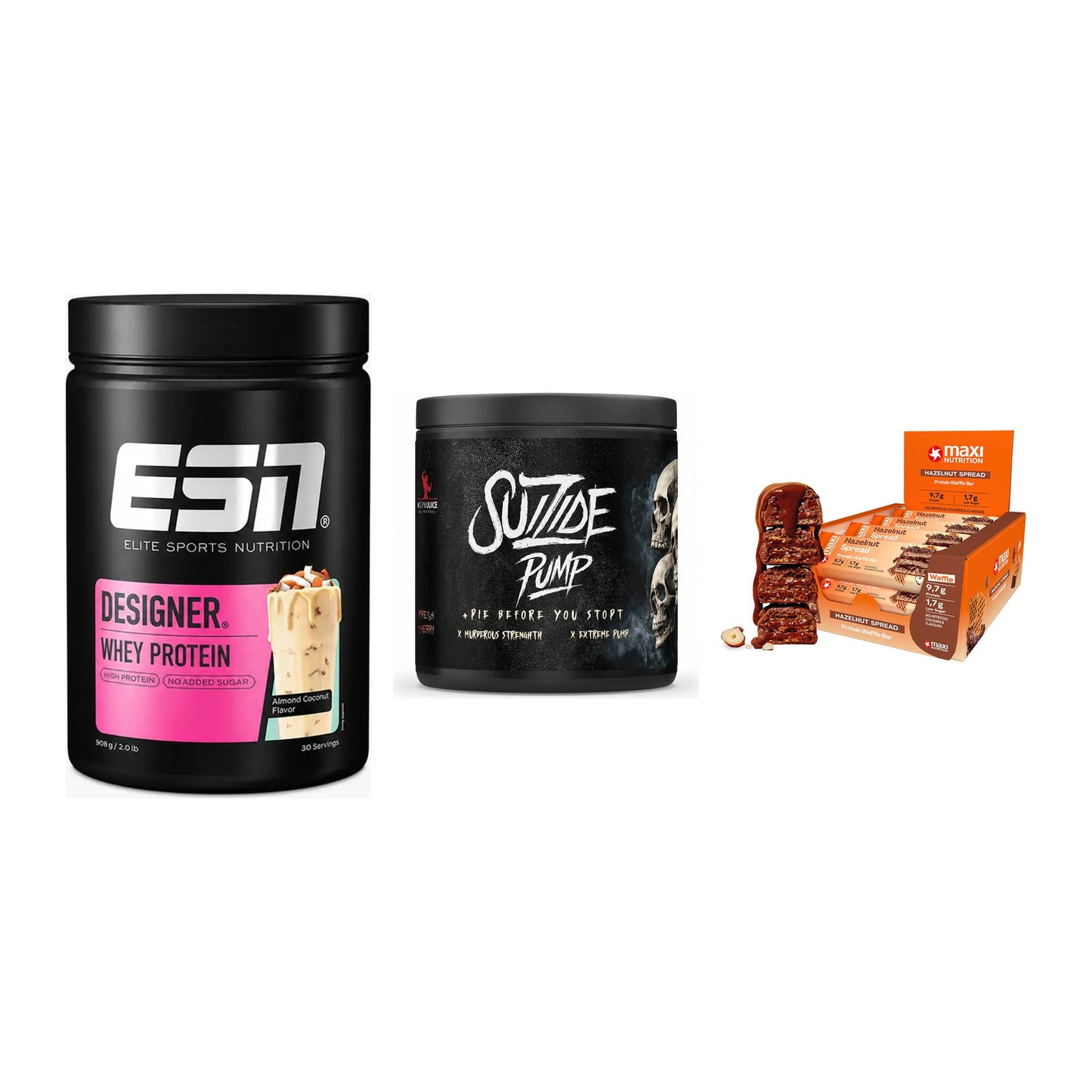 Home-Gym-Starter: ESN Designer + #GYMJUICE + 5× MaxiNutrition – alle enthaltenen Artikel