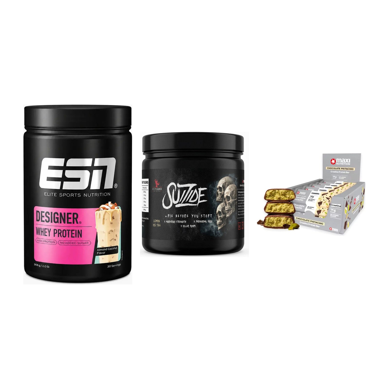 Home-Gym-Starter: ESN Designer + #GYMJUICE + 5× MaxiNutrition – alle enthaltenen Artikel