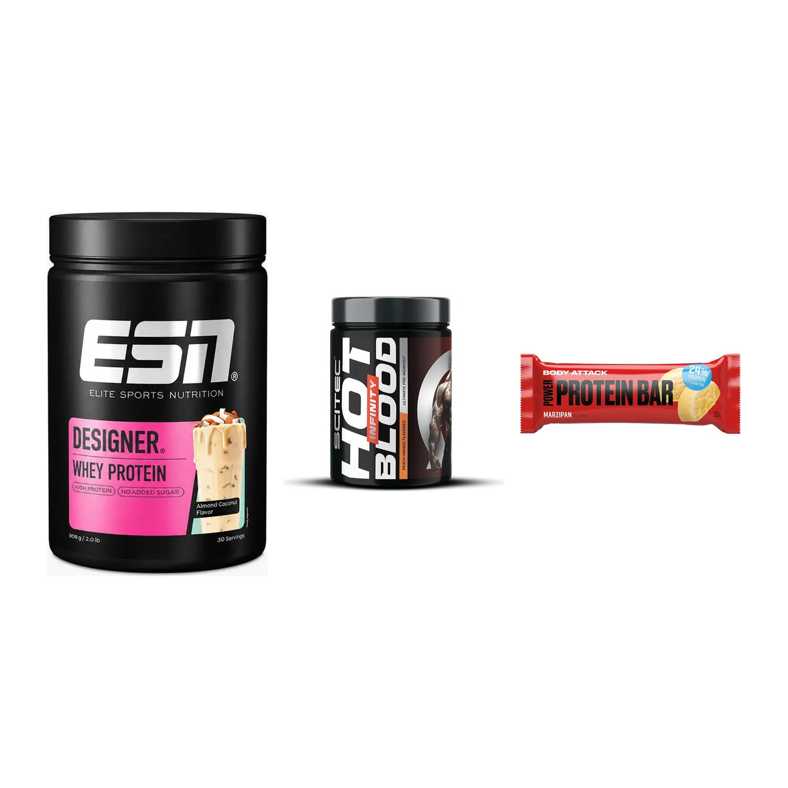 Home-Gym-Starter: ESN Designer + Scitec Hot + 5× Body Attack – alle enthaltenen Artikel