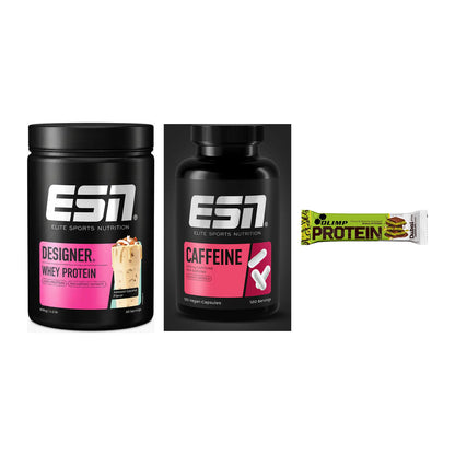 Home-Gym-Starter: ESN Designer + ESN Caffeine + 5× Olimp Protein – alle enthaltenen Artikel
