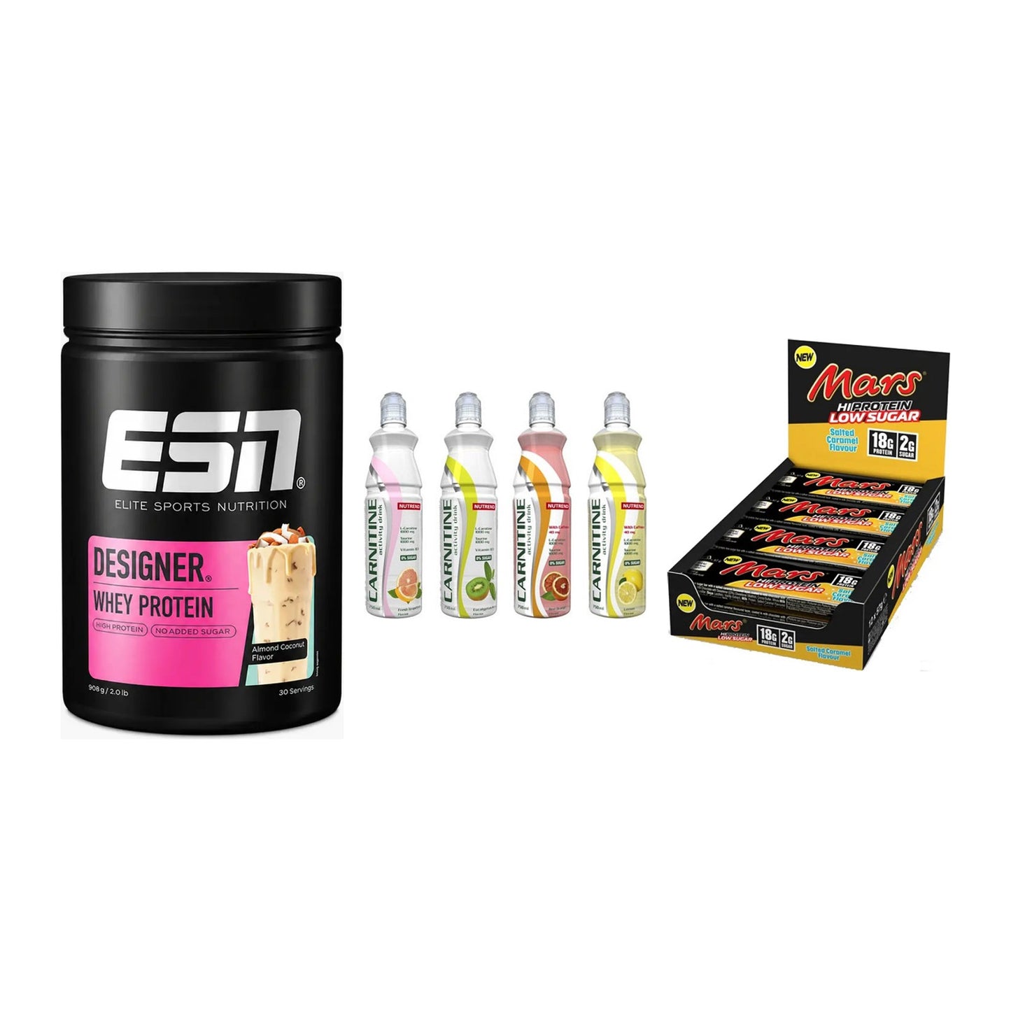 Home-Gym-Starter: ESN Designer + Nutrend Activit + 5× Mars Low Sugar – alle enthaltenen Artikel