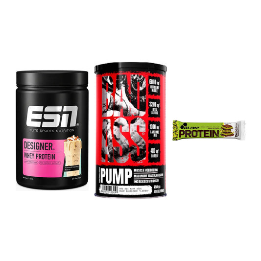 Home-Gym-Starter: ESN Designer + BAD ASS Pump + 5× Olimp Protein – alle enthaltenen Artikel
