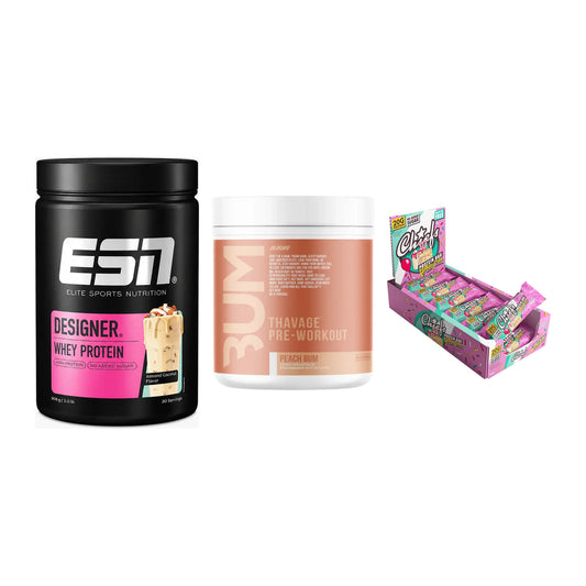 Home-Gym-Starter: ESN Designer + RAW Nutrition + 5× Chiefs Protein – alle enthaltenen Artikel
