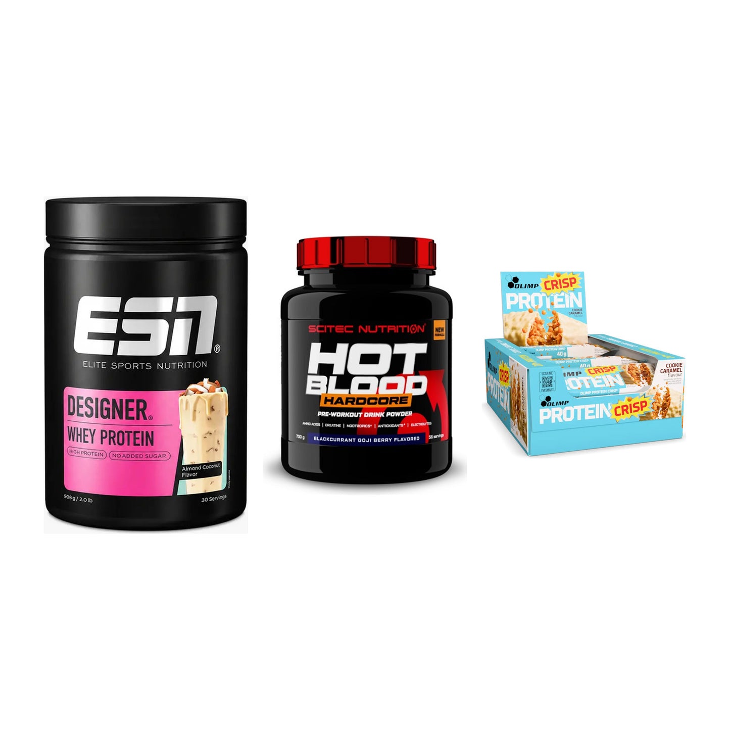 Home-Gym-Starter: ESN Designer + Scitec Hot + 5× Olimp Protein – alle enthaltenen Artikel