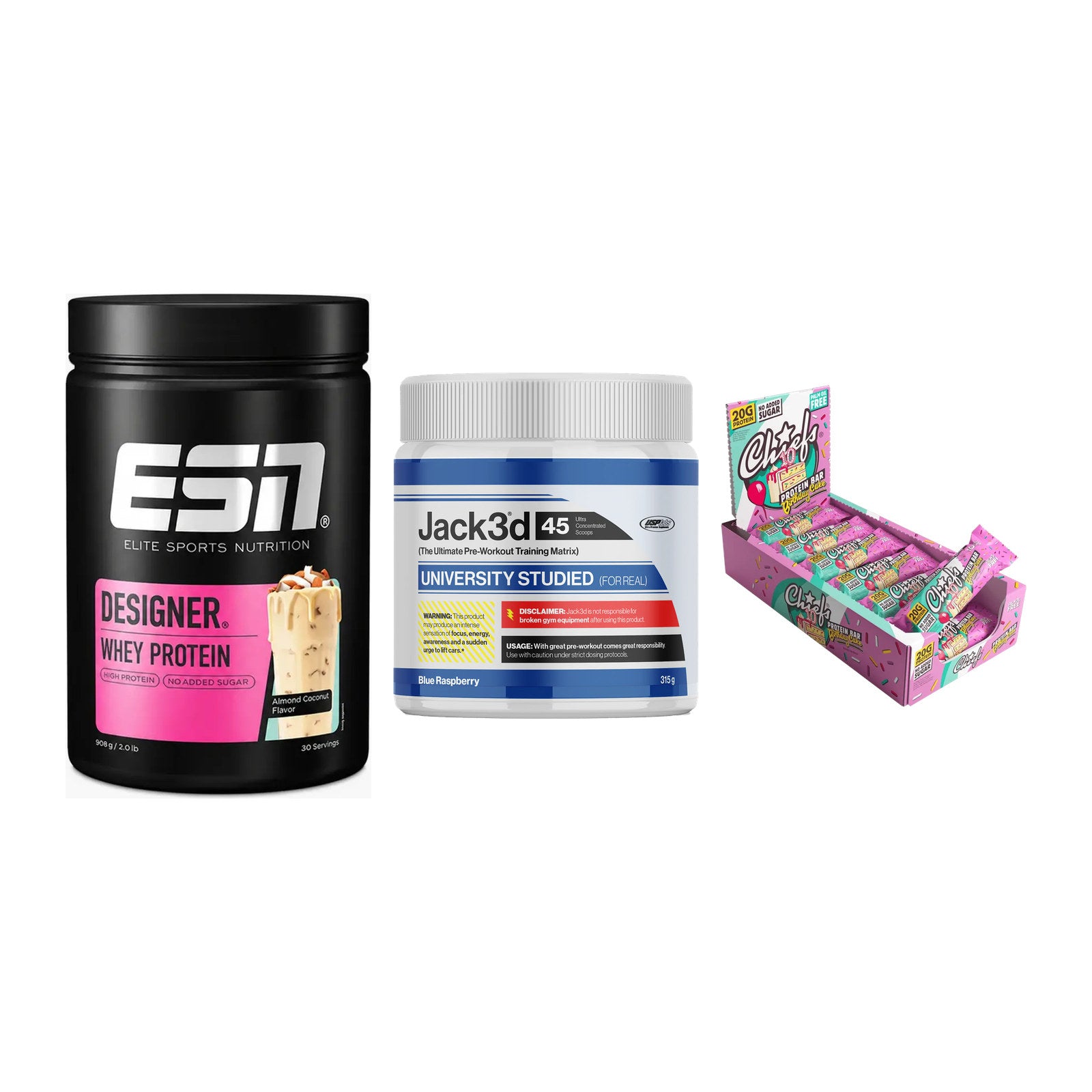 Home-Gym-Starter: ESN Designer + USP Labs Jack3d + 5× Chiefs Protein – alle enthaltenen Artikel