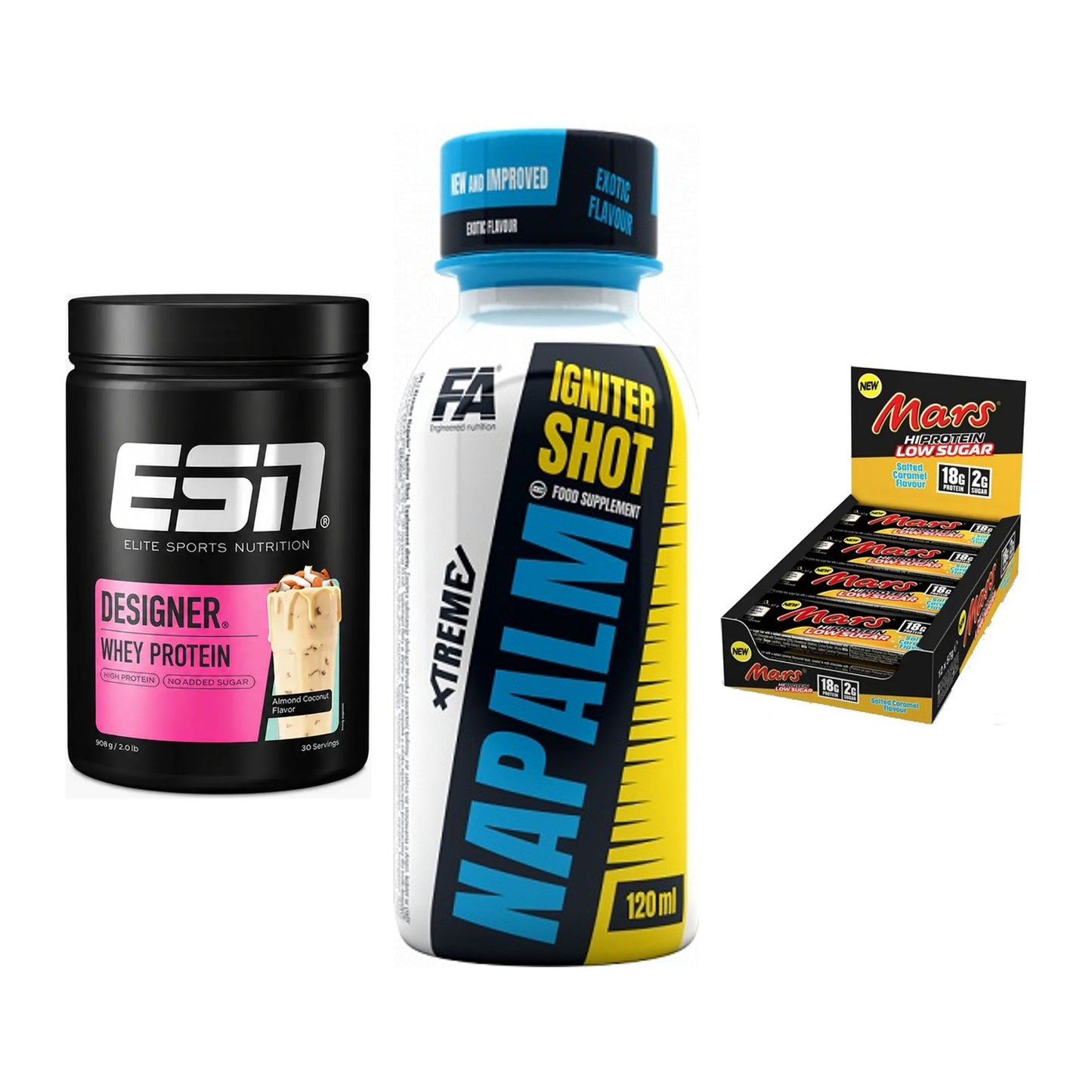 Home-Gym-Starter: ESN Designer + FA Nutrition + 5× Mars Low Sugar – alle enthaltenen Artikel