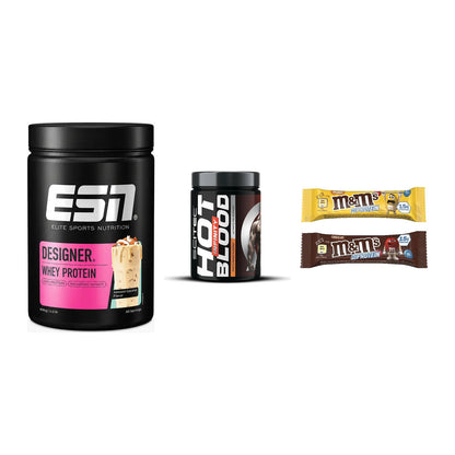 Home-Gym-Starter: ESN Designer + Scitec Hot + 5× M&M Protein Bar – alle enthaltenen Artikel