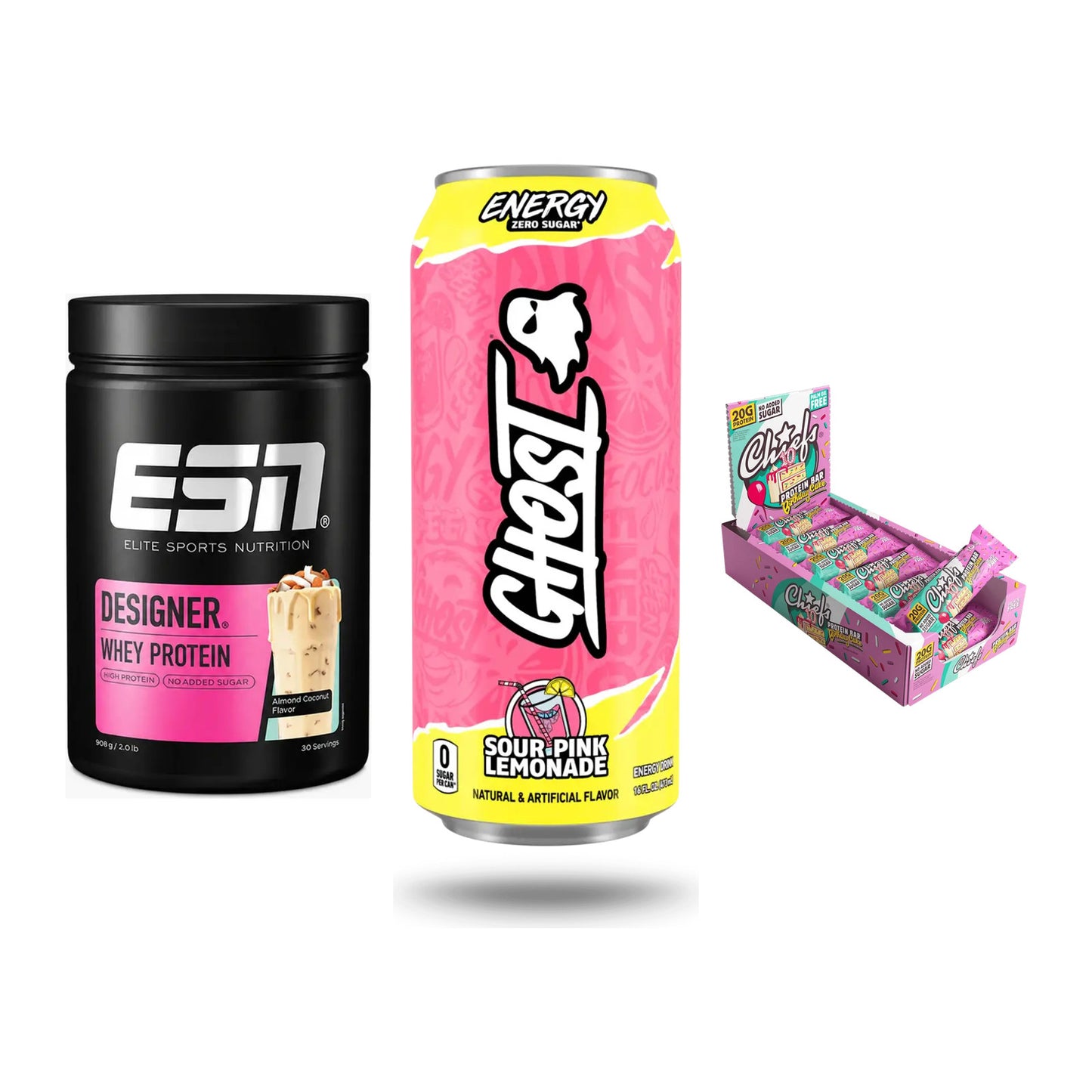 Home-Gym-Starter: ESN Designer + Ghost Energy + 5× Chiefs Protein – alle enthaltenen Artikel