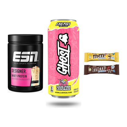 Home-Gym-Starter: ESN Designer + Ghost Energy + 5× M&M Protein Bar – alle enthaltenen Artikel
