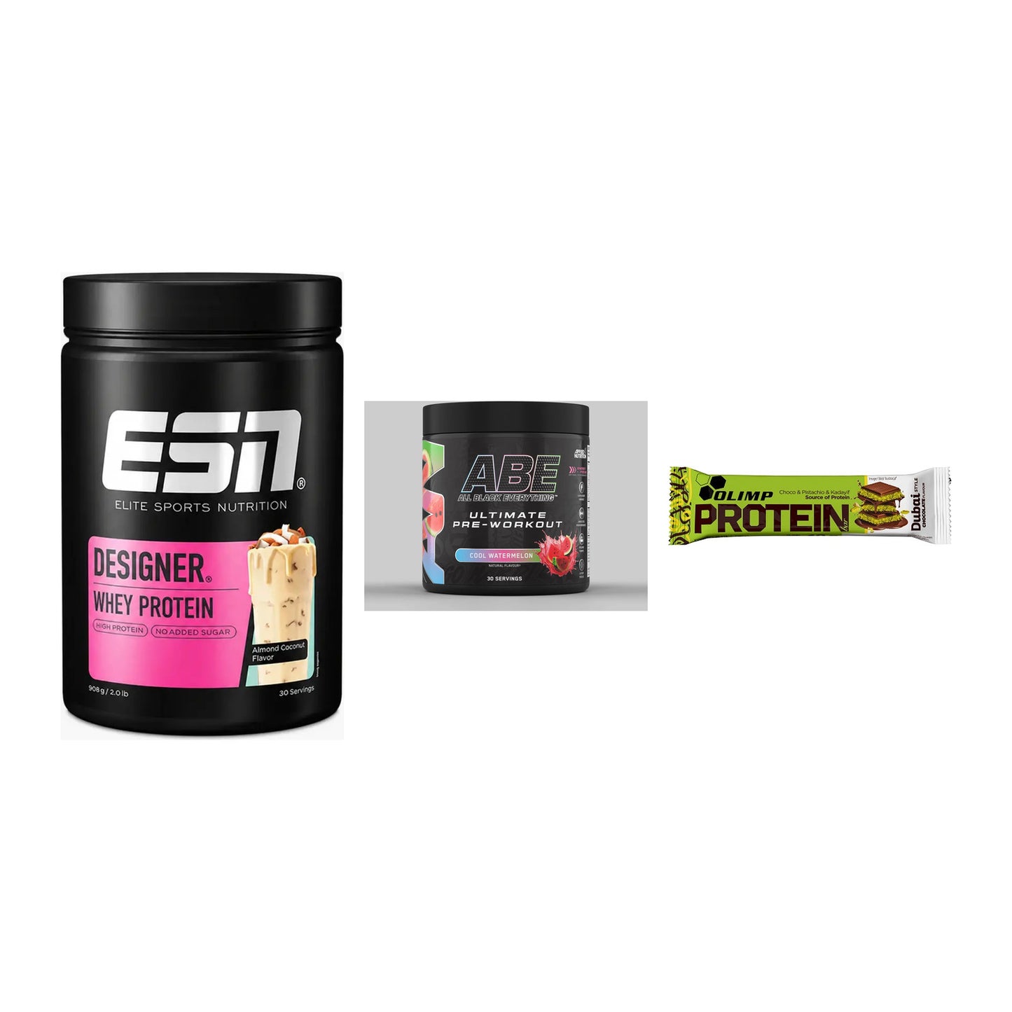 Home-Gym-Starter: ESN Designer + Applied Nutriti + 5× Olimp Protein – alle enthaltenen Artikel