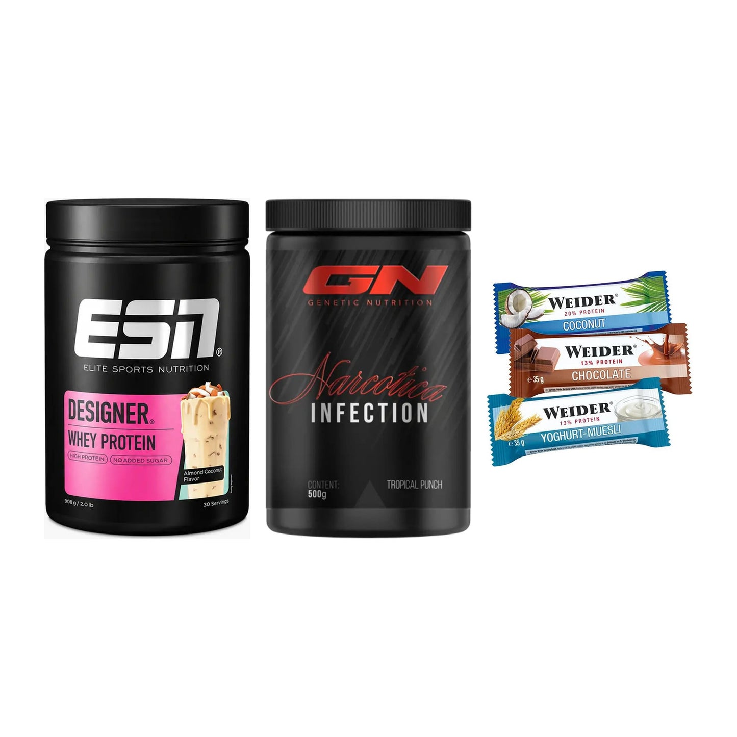 Home-Gym-Starter: ESN Designer + GN Narcotica + 5× Weider BAR – alle enthaltenen Artikel