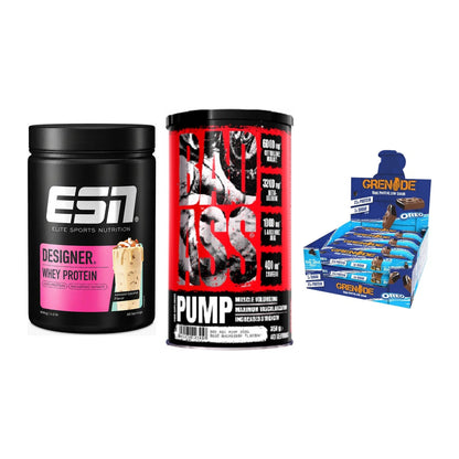 Home-Gym-Starter: ESN Designer + BAD ASS Pump + 5× Grenade Protein – alle enthaltenen Artikel