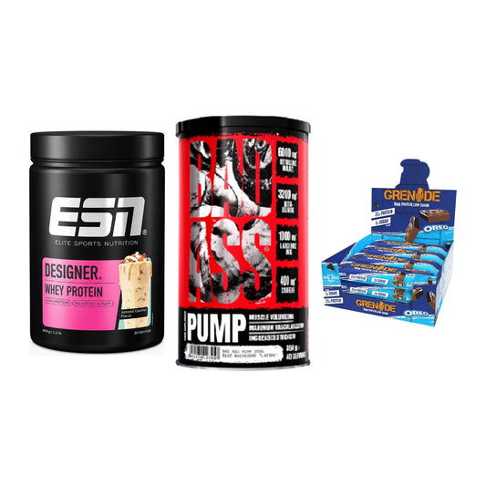 Home-Gym-Starter: ESN Designer + BAD ASS Pump + 5× Grenade Protein – alle enthaltenen Artikel