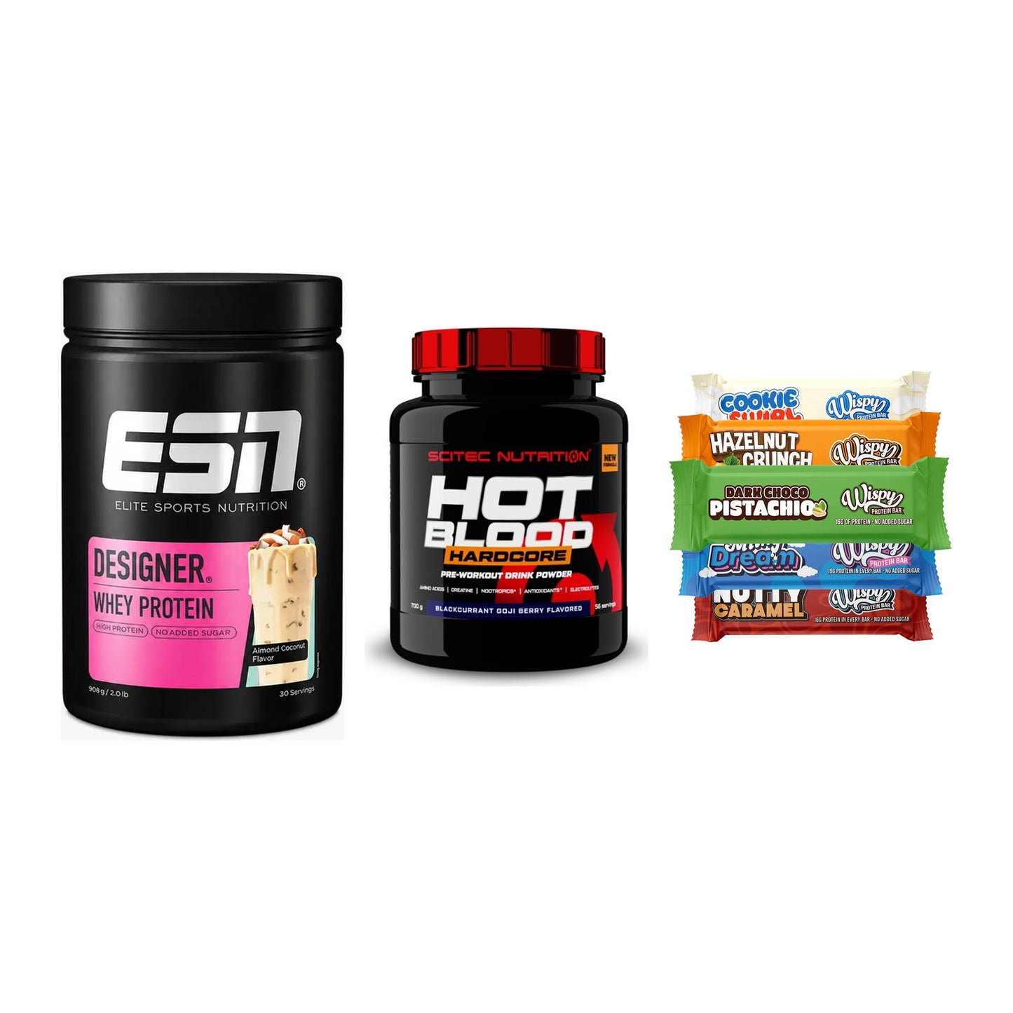 Home-Gym-Starter: ESN Designer + Scitec Hot + 5× Wispy Protein – alle enthaltenen Artikel