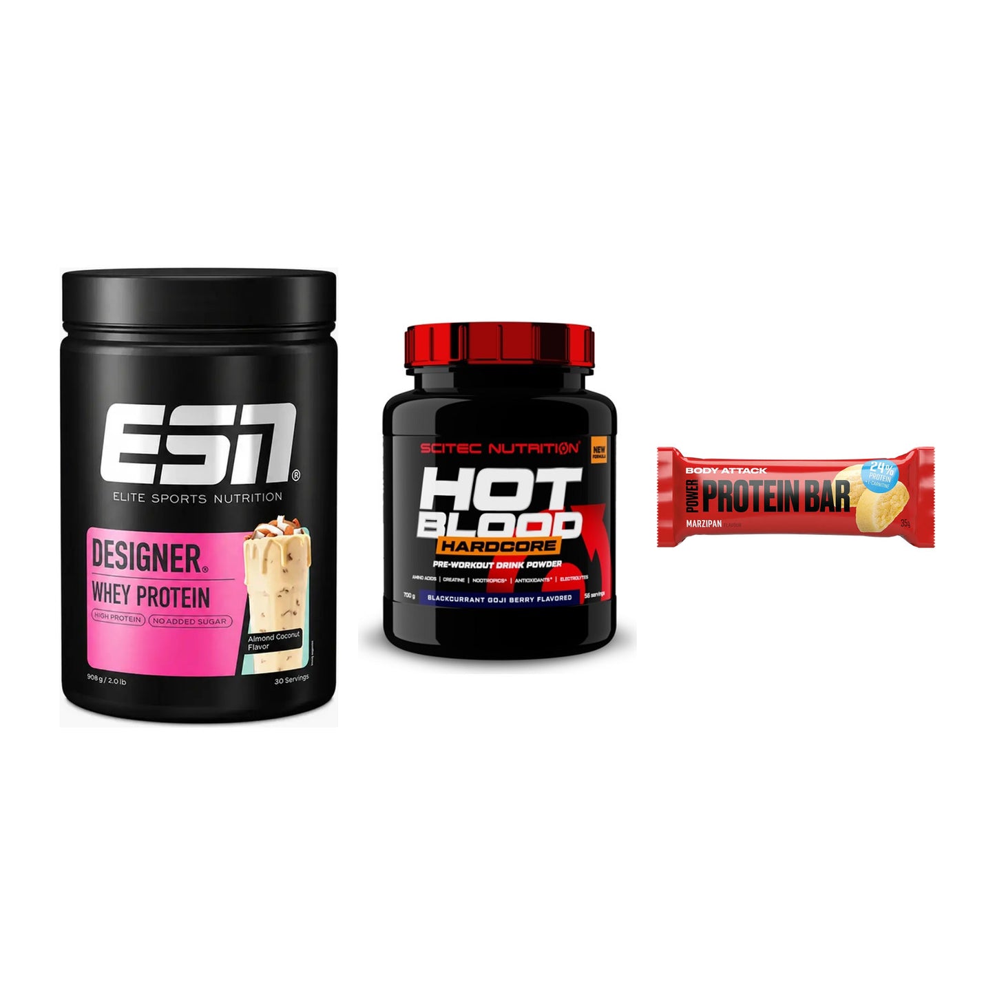 Home-Gym-Starter: ESN Designer + Scitec Hot + 5× Body Attack – alle enthaltenen Artikel
