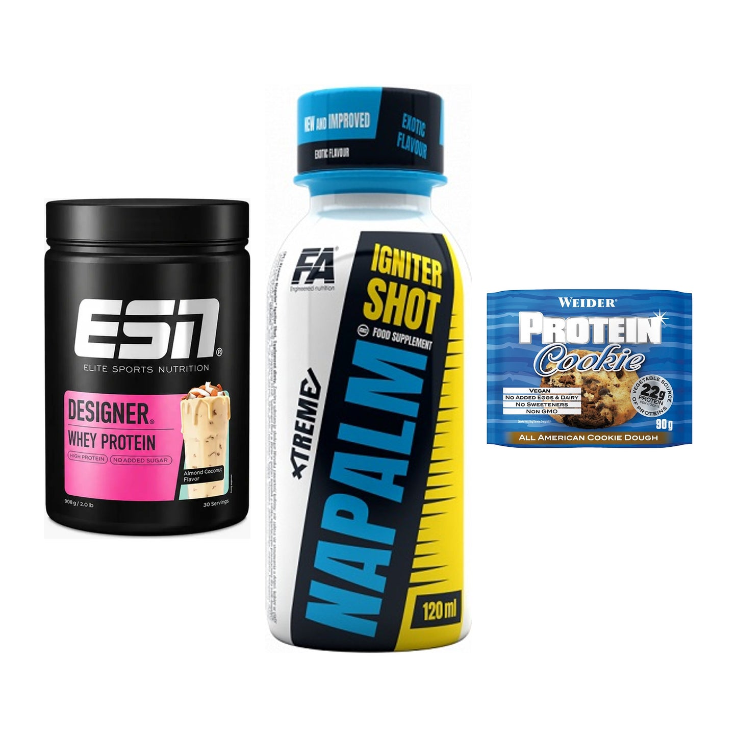Home-Gym-Starter: ESN Designer + FA Nutrition + 5× Weider Protein – alle enthaltenen Artikel