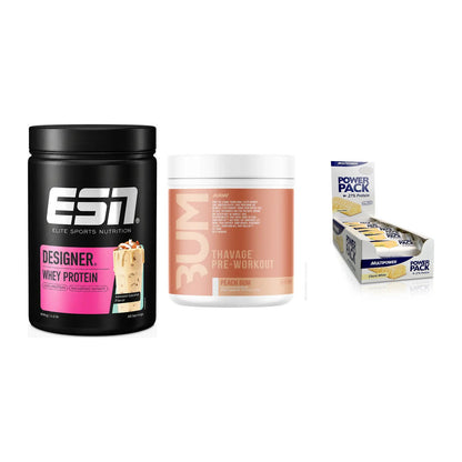 Home-Gym-Starter: ESN Designer + RAW Nutrition + 5× Multipower – alle enthaltenen Artikel