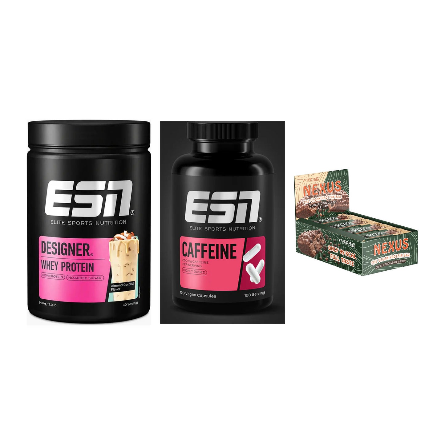 Home-Gym-Starter: ESN Designer + ESN Caffeine + 5× ProFuel Nexus – alle enthaltenen Artikel