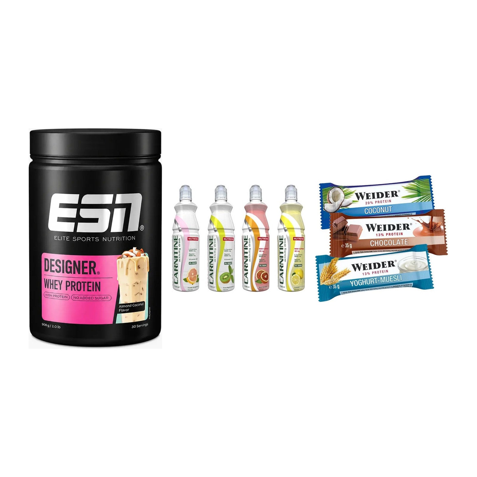Home-Gym-Starter: ESN Designer + Nutrend Activit + 5× Weider BAR – alle enthaltenen Artikel