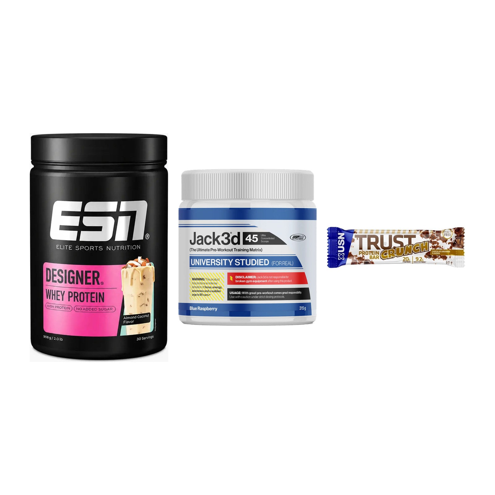 Home-Gym-Starter: ESN Designer + USP Labs Jack3d + 5× USN TRUST – alle enthaltenen Artikel