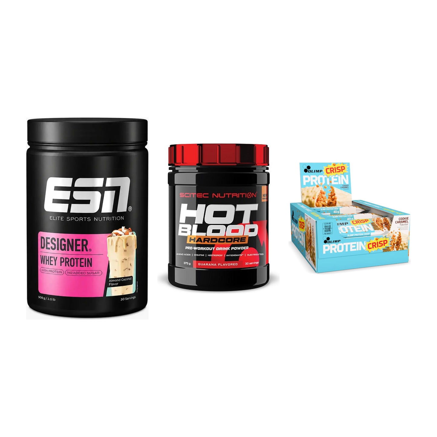 Home-Gym-Starter: ESN Designer + Scitec Hot + 5× Olimp Protein – alle enthaltenen Artikel