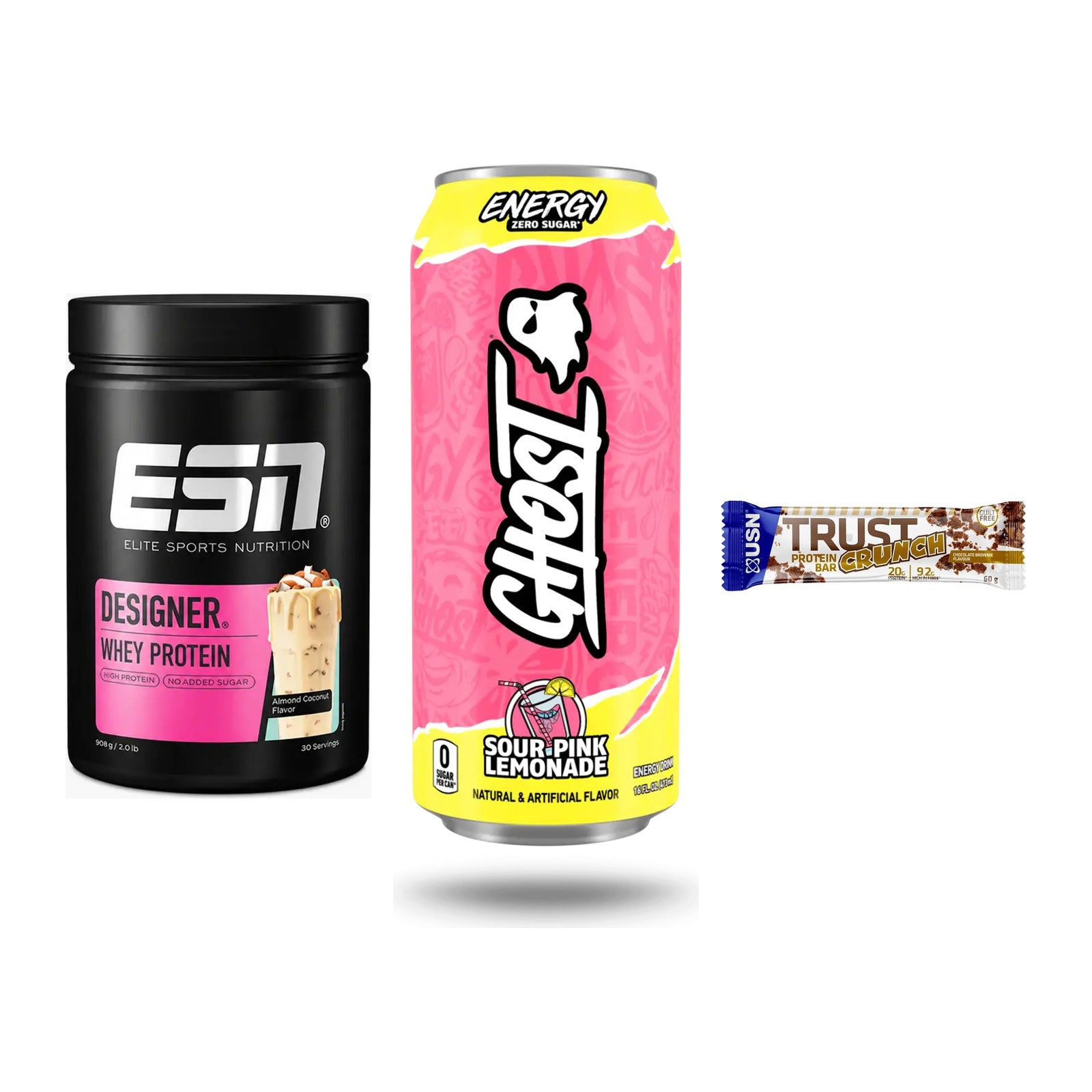 Home-Gym-Starter: ESN Designer + Ghost Energy + 5× USN TRUST – alle enthaltenen Artikel